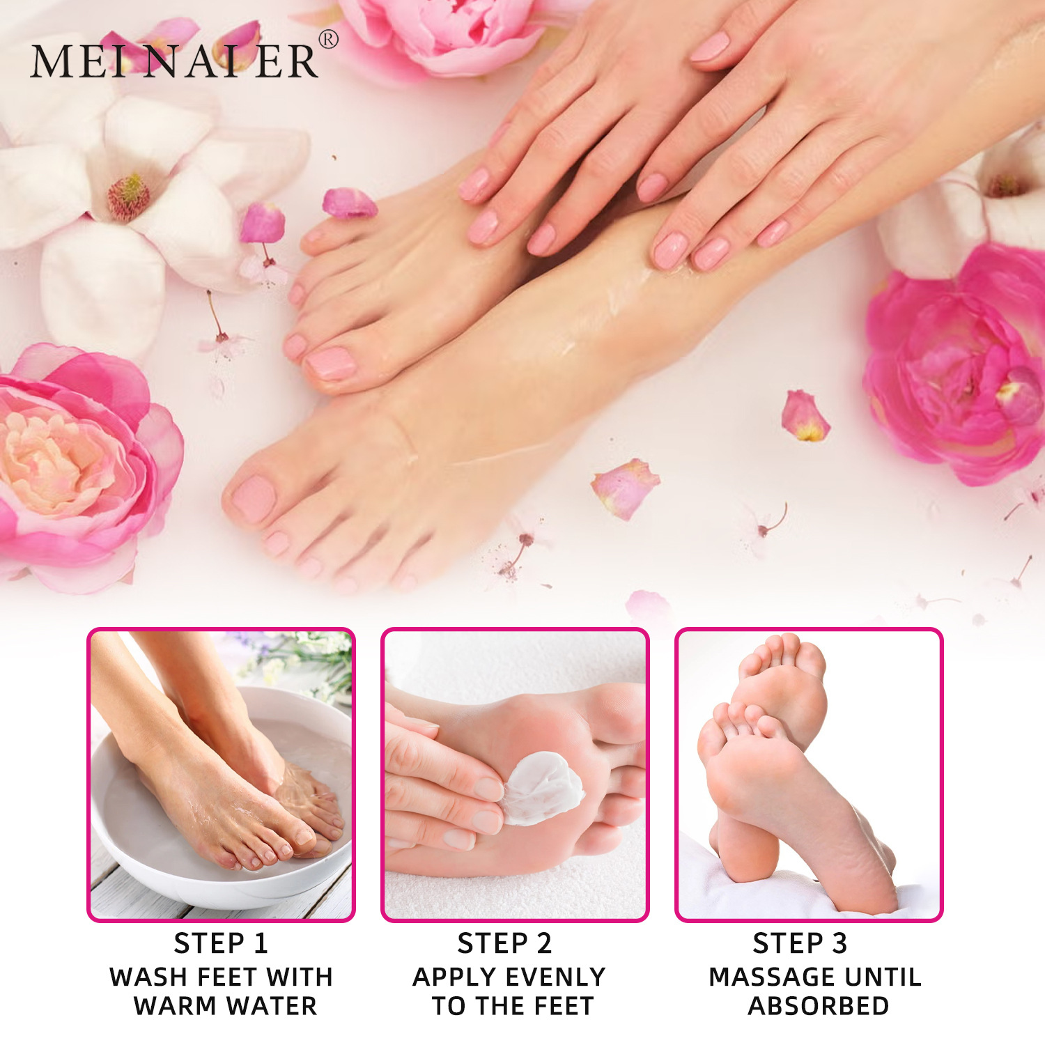 Cross-border Rose Foot Massage cream Deep Cleansing, Exfoliating, moisturizing and nourishing Massage cream Foot mask factory wholesale Application Scenario