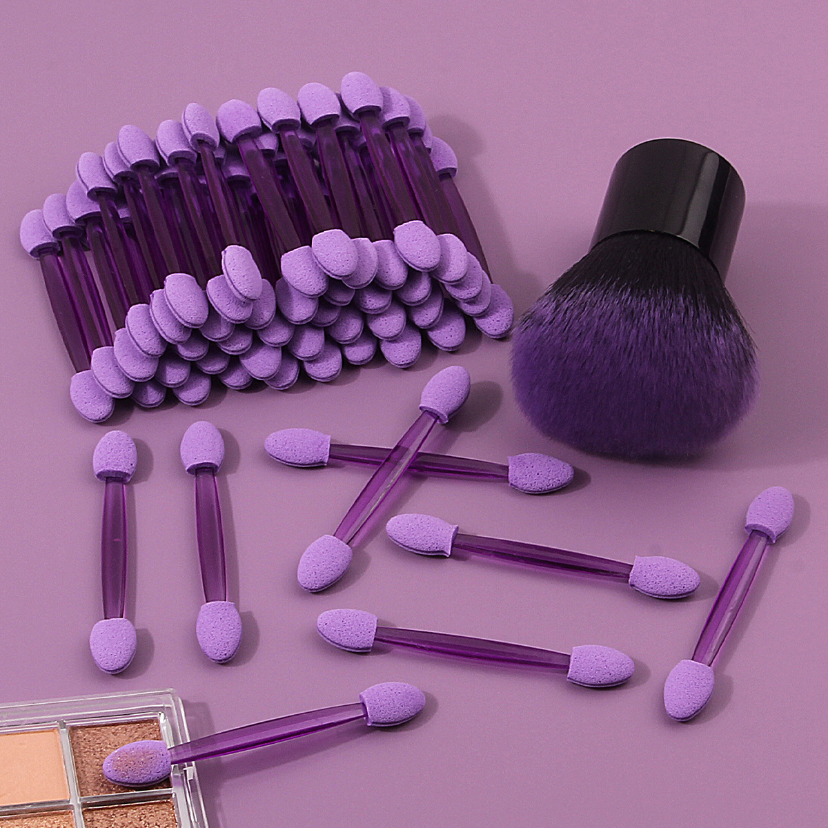 50 purple double-headed sponge eyeshadow sticks, eye makeup detail blending brush, mushroom brush, loose powder brush, facial makeup brush full figure