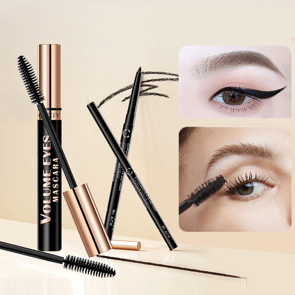 QICIY+ eyeliner gel pen + mascara waterproof, non-smudge, long, thick, curly, long-lasting, fine brush head, cross-border details Picture