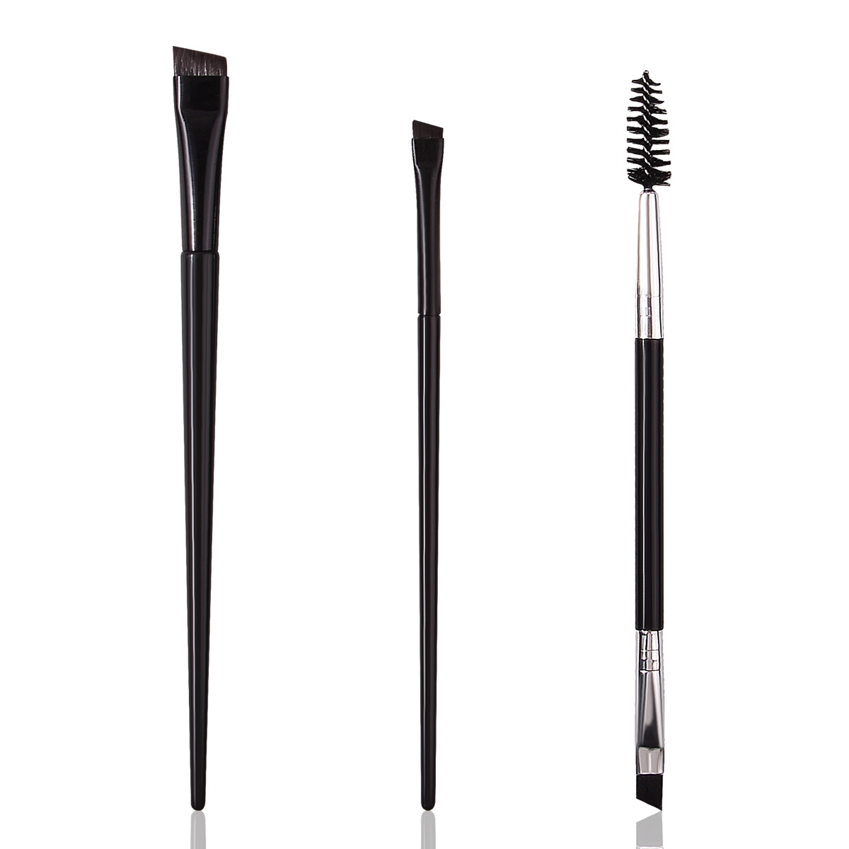 3-piece black blade eyeliner brush, double-head spiral angled eyebrow brush, eyelash brush, eye makeup tool, makeup brush set Item Picture