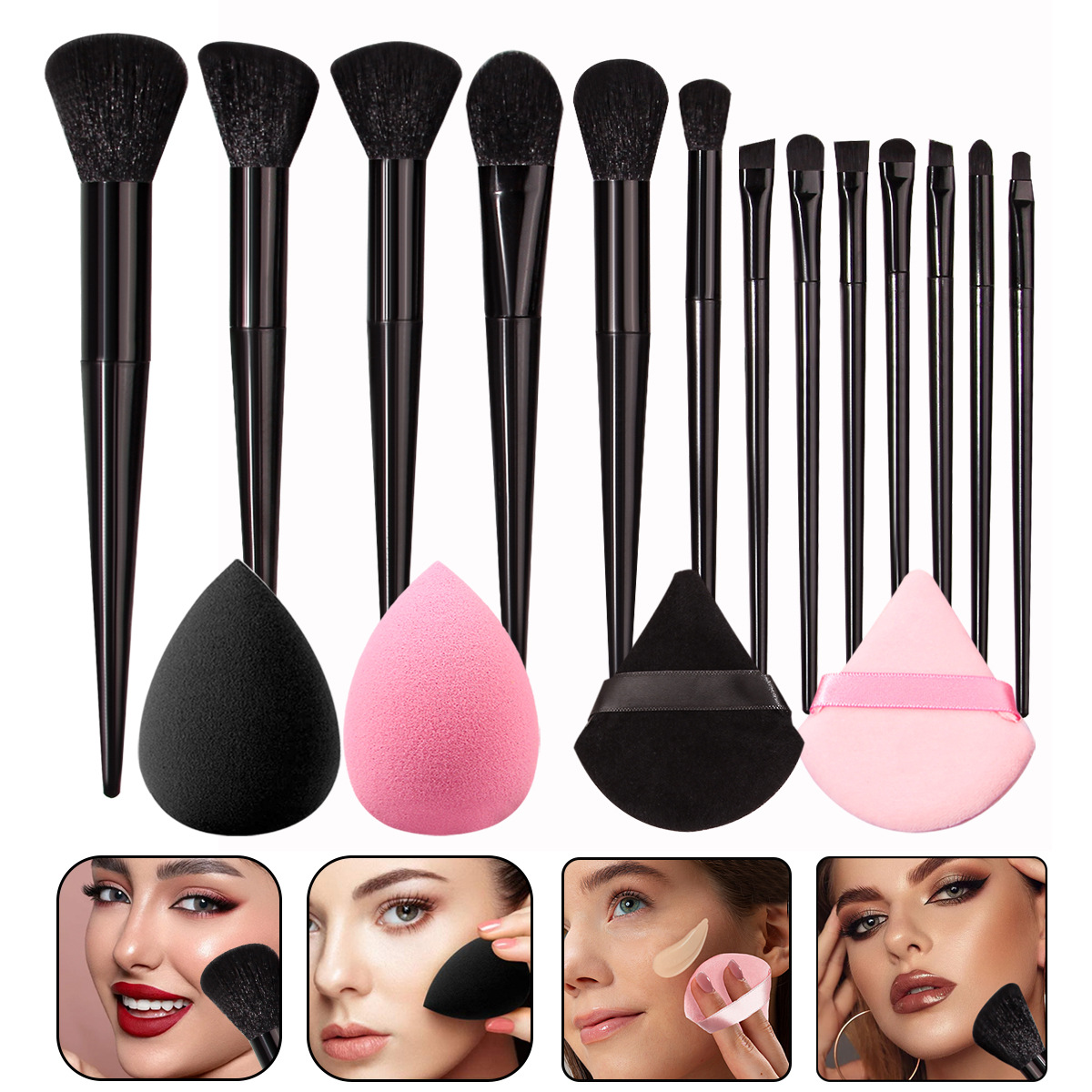 Factory direct sales of high-end 13-piece makeup brush sets in stock, affordable loose powder, foundation, liquid makeup, sponge egg powder puff full figure