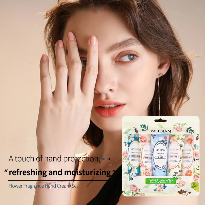 MEIDIAN Cross-border exclusive supply of Meidian Floral Fragrance Hand Cream Set, 5-piece bagged hand cream set box for export wholesale full figure