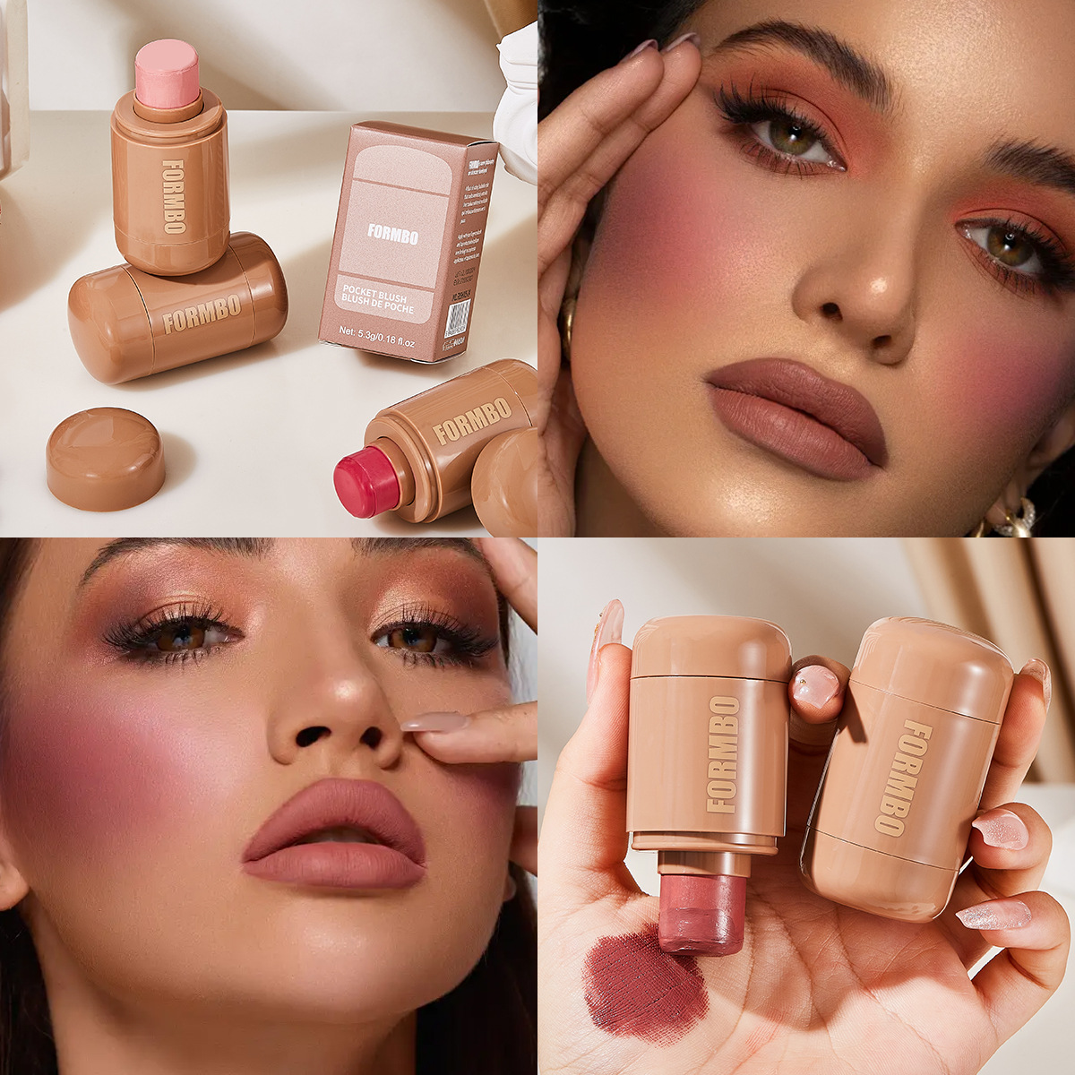 【 Cross-border Exclusive 】FORMBO Blush Stick, Cream and Rouge for eye and Cheek Contouring - Amazon Export Application Scenario