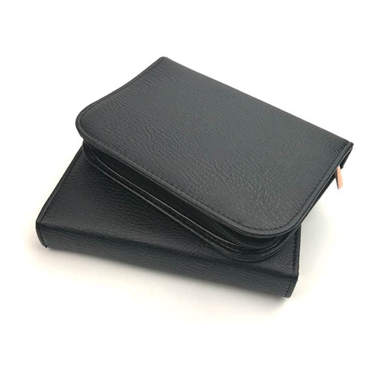 Black PU makeup bag with 12 sockets, complete makeup brush bag, makeup tools, zipper storage bag, wholesale of beauty tools full figure