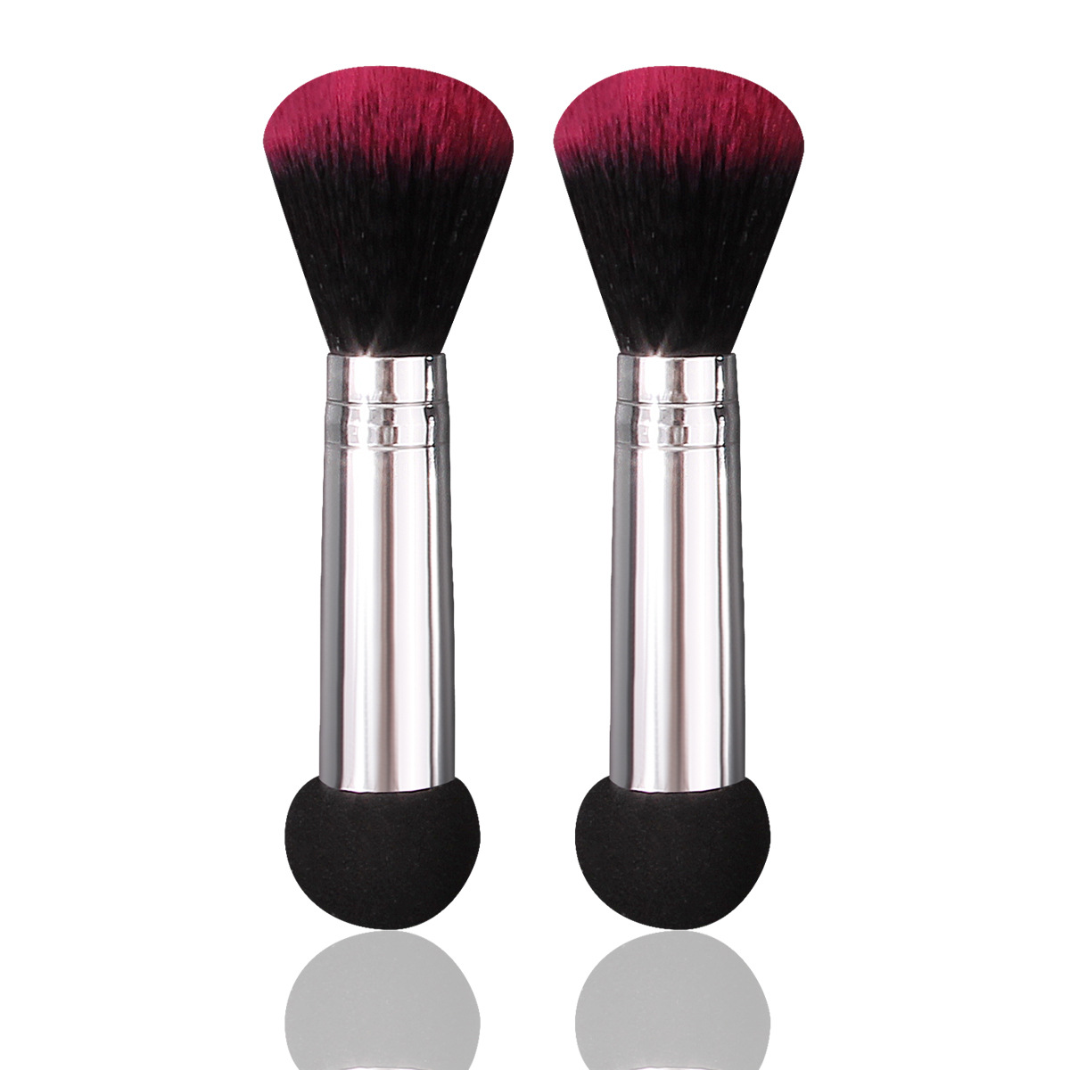 2-piece double-headed makeup brush, soft bristle loose powder blush brush, round-headed sponge concealer and blending brush, portable beauty tool Item Picture