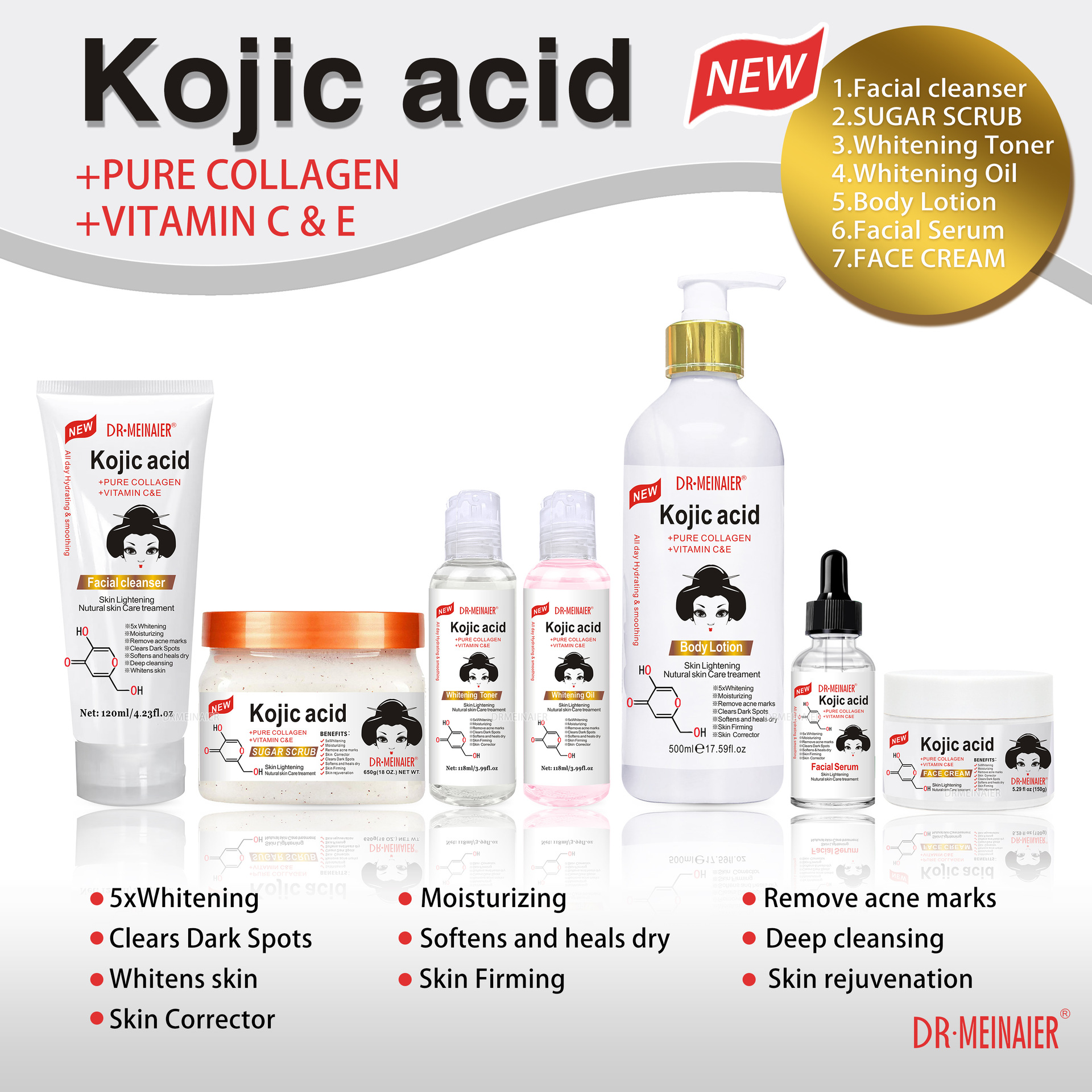 Wholesale of cross-border foreign trade kojic acid skin care set series hydrating, Moisturizing and toning water cream to nourish the skin full figure
