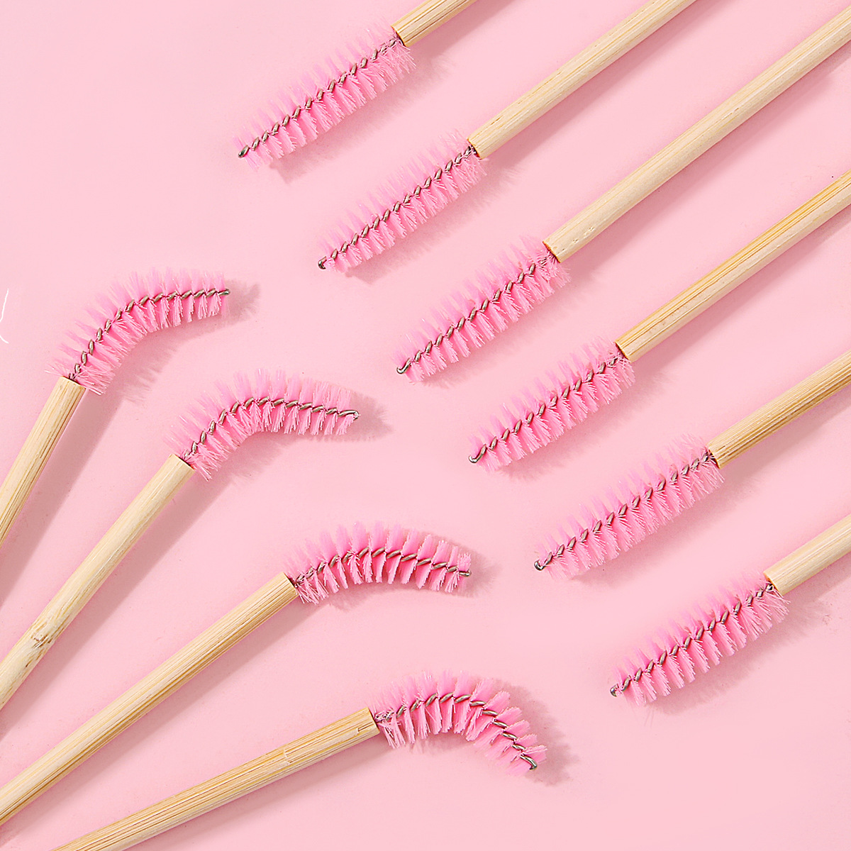 Wholesale 50 pieces of extended false mascara brushes, spiral bamboo handles, eyelash curls, eye brushes, eyebrow comb brushes, portable mini makeup brushes details Picture