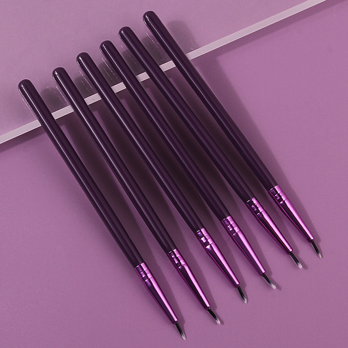 6-piece purple wooden-handled eyeliner brush, multi-functional nail brush, nail plate pull thread, painted and carved phototherapy brush in stock details Picture