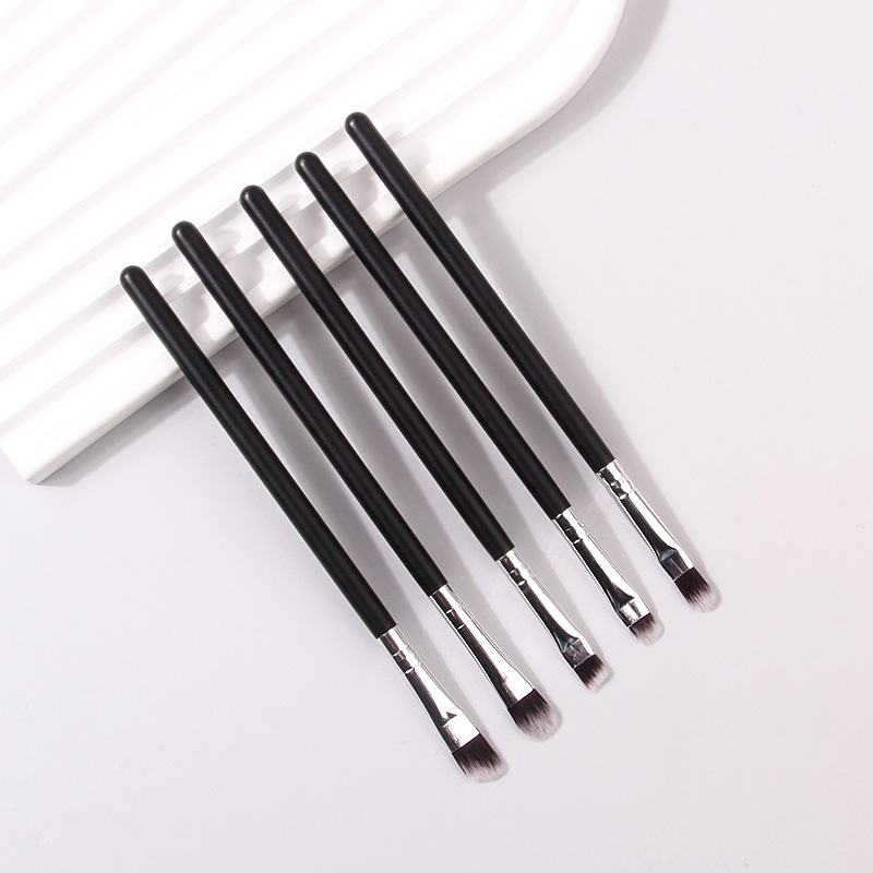 Portable makeup tools: 5-piece eye set - brush, angled eyebrow brush, curved eyeshadow brush, smudging brush, and undereye brush for wholesale full figure