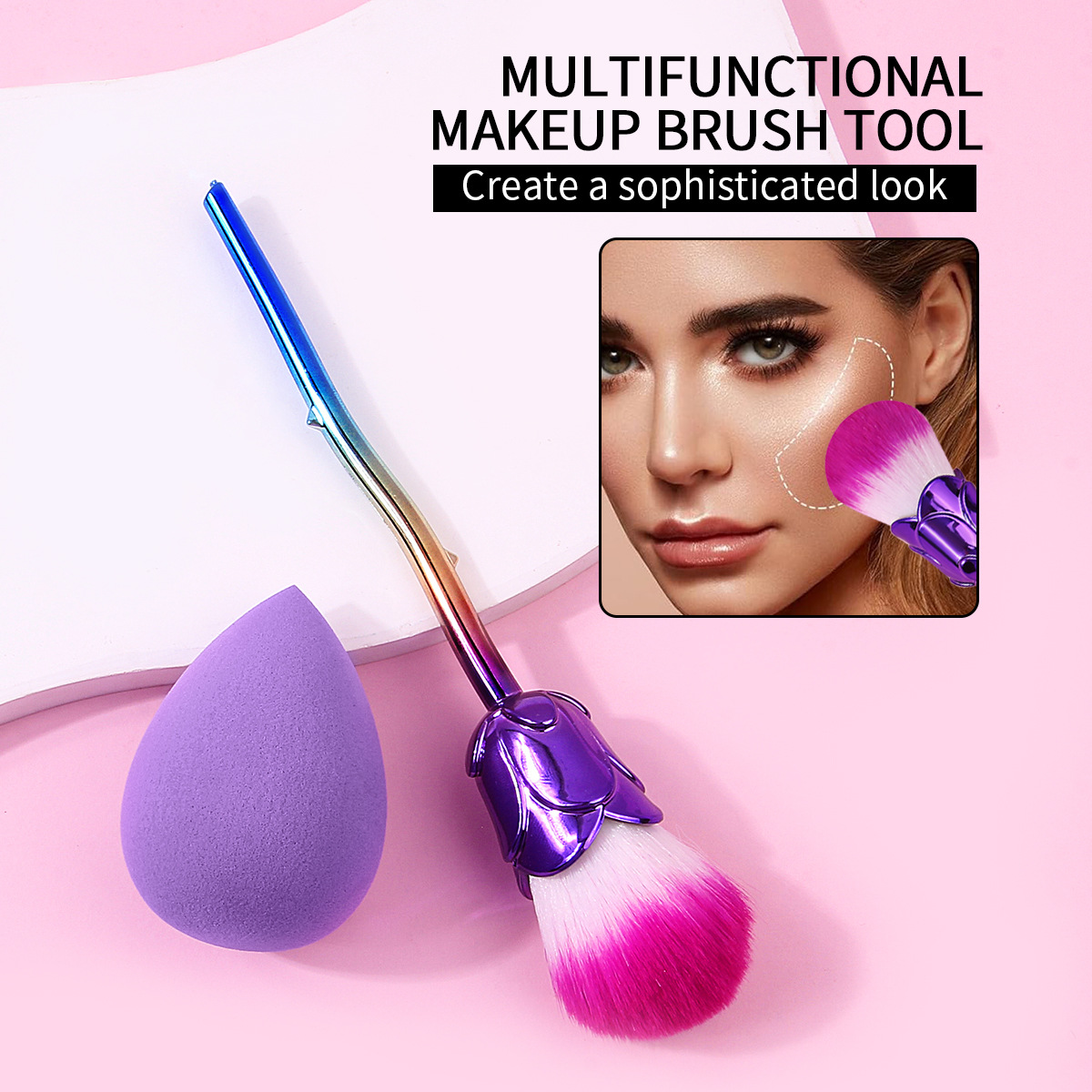Rose powder blush brush, portable multi-functional makeup brush, nail brush, soft foundation special makeup sponge egg full figure
