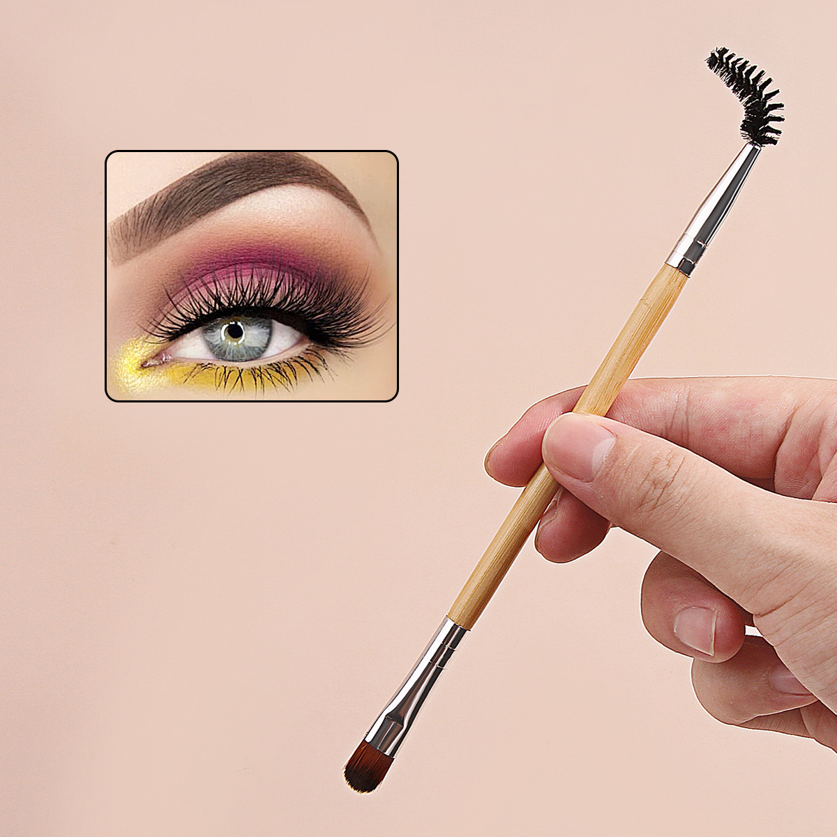 Factory direct sales of 3 double-headed bamboo-handled makeup brushes, eyeshadow brushes, smudging brushes, spiral mascara brushes and portable beauty brushes Specification drawing