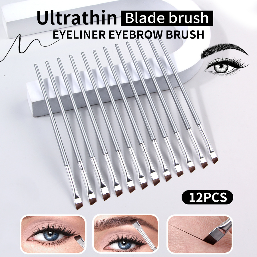 High-quality 12-blade eyeliner brush, eyelid down to flat head angled eyebrow brush, and eyebrow powder makeup brush in stock full figure
