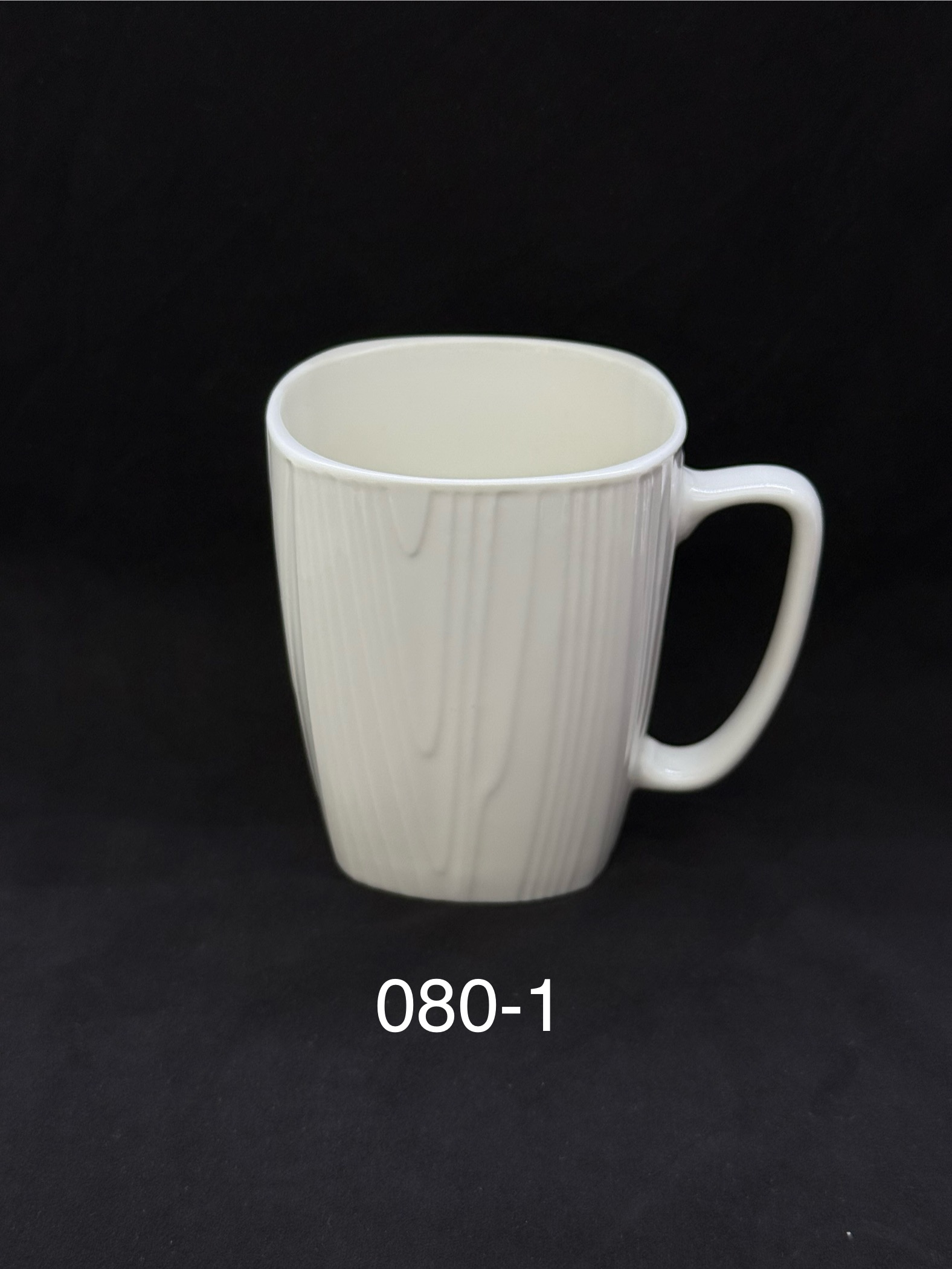 080-1号纯白色浮雕款式方形陶瓷马克杯