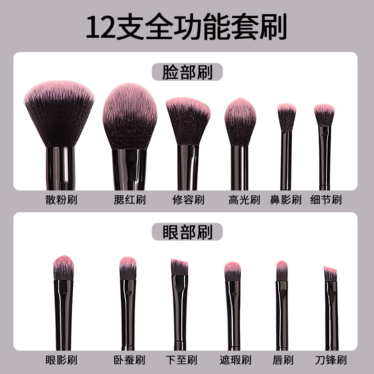12-piece makeup brush set: Eyeshadow, blush, powder brush, concealer, highlight brush, beginner's PU makeup package, complete set of brushes Application Scenario