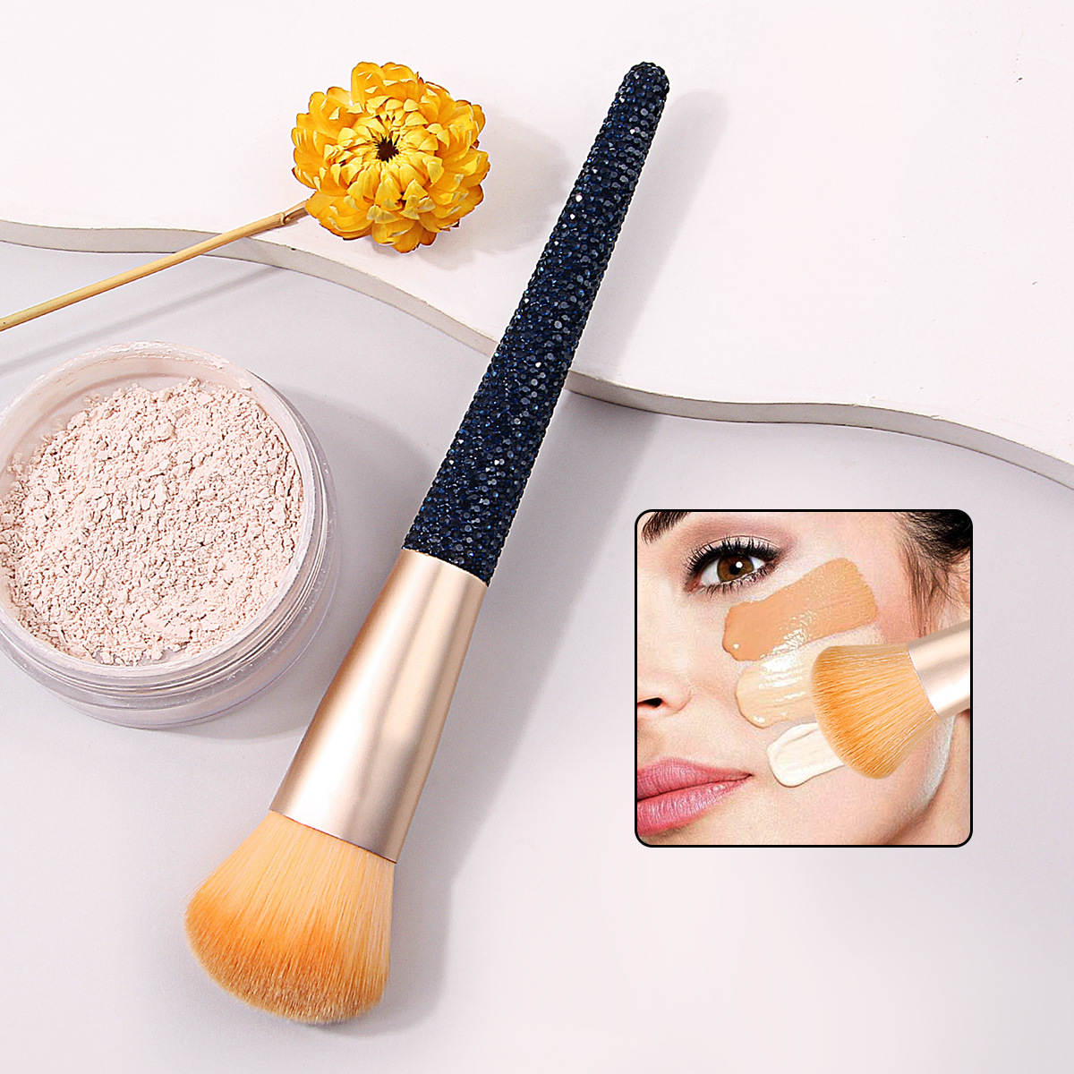 2024 New diamond-encrusted makeup brush, soft loose brush, no powder blush brush, portable and exquisite makeup tool in stock full figure
