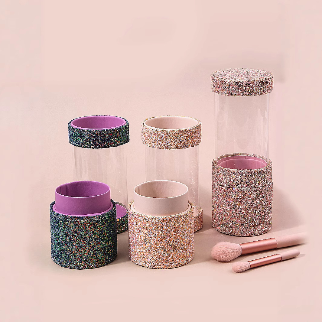 Transparent makeup brush bucket, sequined glitter, beauty tool box, multi-functional portable makeup brush cylinder details Picture