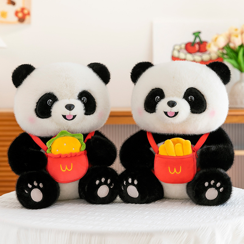New hamburger and French fries backpack, panda doll, plush toy, panda doll, soothing pillow, children's gift full figure