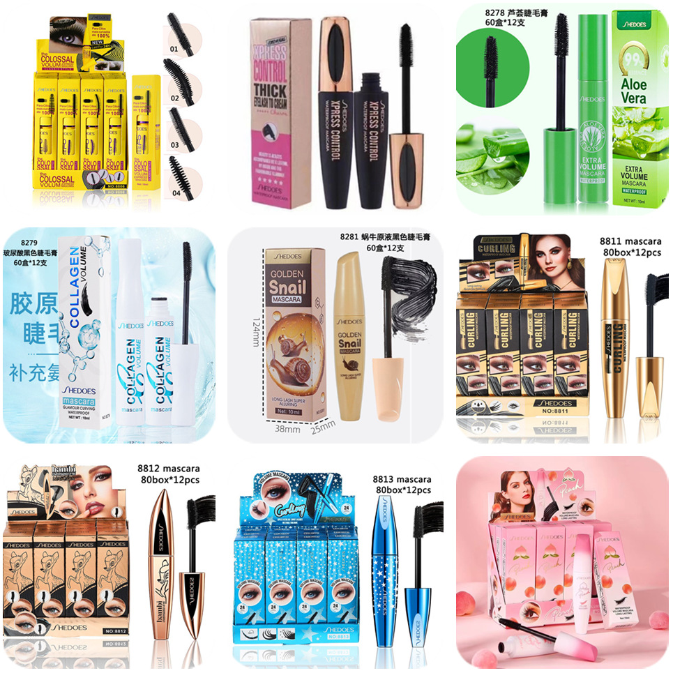 We only export a variety of SHEDOES black mascaras that do not smudge, are slender and new, and come in individual packages that are waterproof full figure