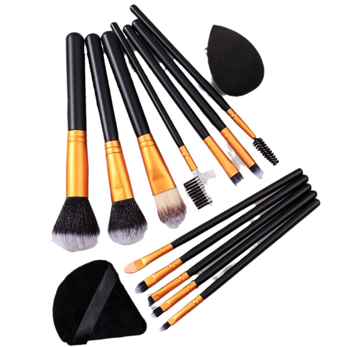 12 Makeup brushes for beginners: Blush, contouring, Eyeshadow brush, Foundation, sponge egg, Setting, Powder puff Item Picture