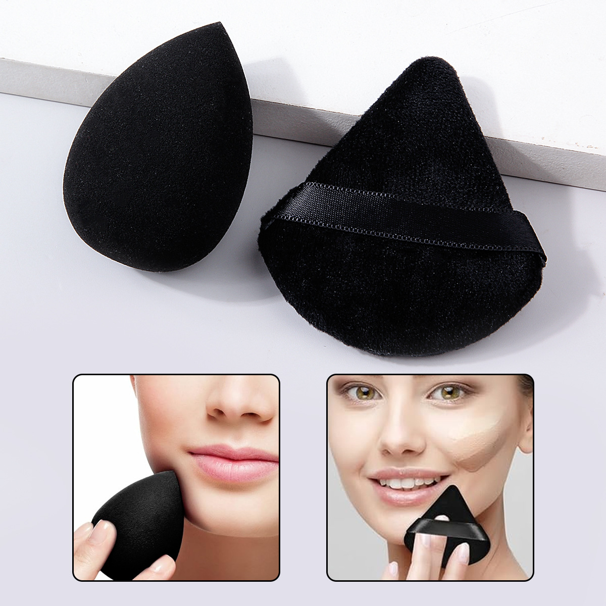 12 Makeup brushes for beginners: Blush, contouring, Eyeshadow brush, Foundation, sponge egg, Setting, Powder puff Specification drawing