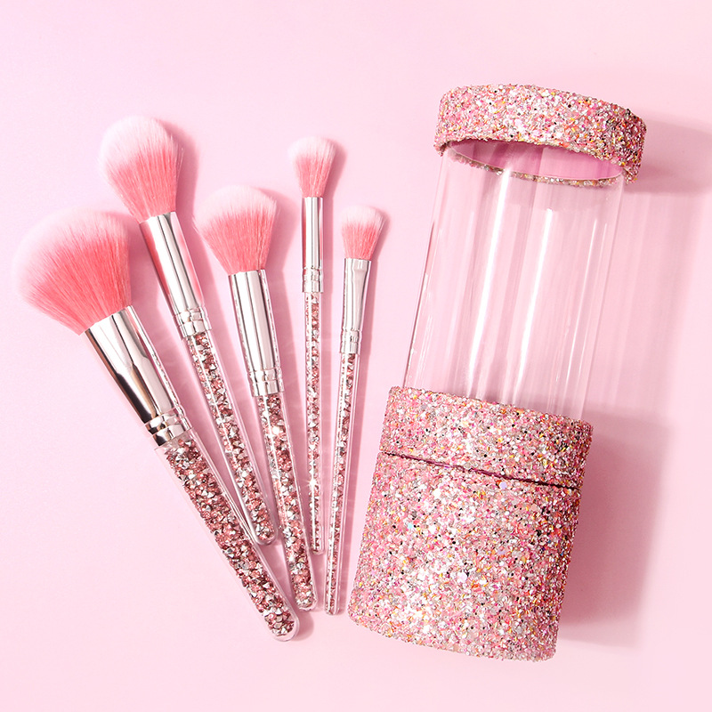 High appearance level, shiny and delicate, 5-piece makeup set brush, portable makeup brush in bucket, beginner's universal set brush Specification drawing