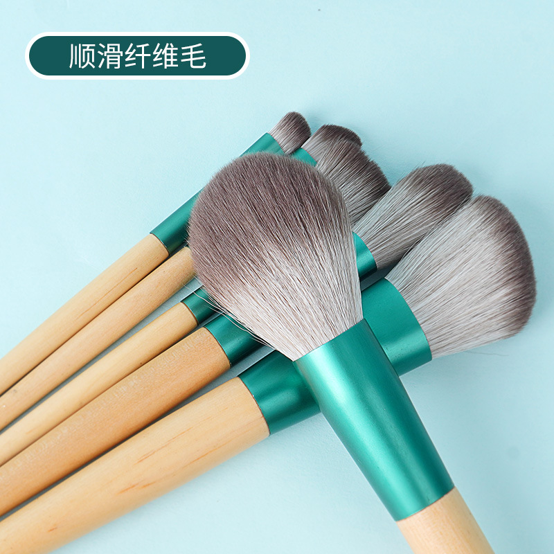 10-piece makeup brush set for beginners, complete eyeshadow brush, natural wood color setting powder brush, portable eye smudging brush Specification drawing