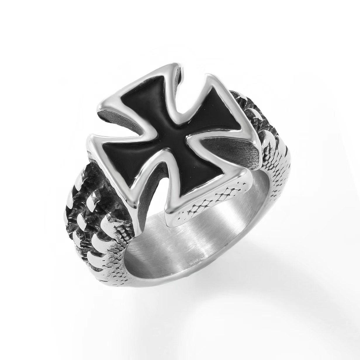 不锈钢铸造十字架戒指 光面精工抛光闭口钛钢指环 欧美热销 男士朋克夸张复古工艺戒指