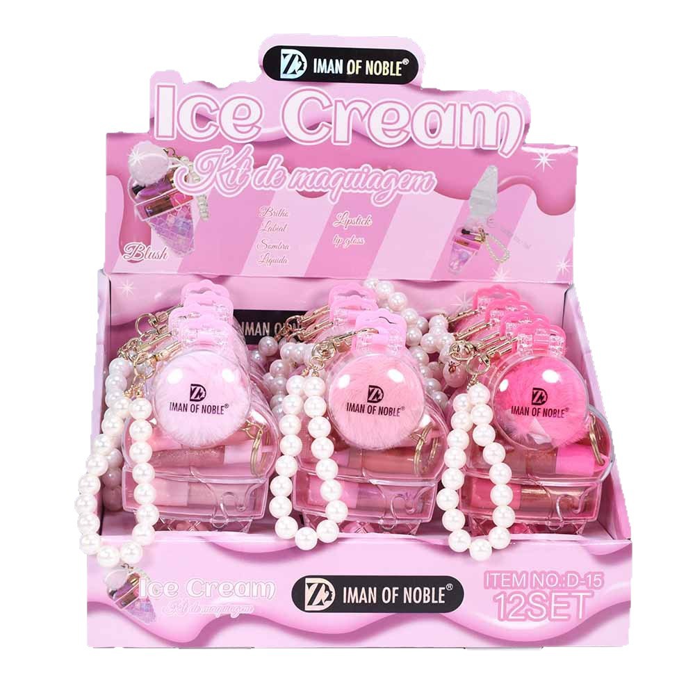 Ice cream Lip gloss set IMAN OF NOBLE Pearl Moisturizing Keychain D-15 Makeup Set with bracelet Item Picture