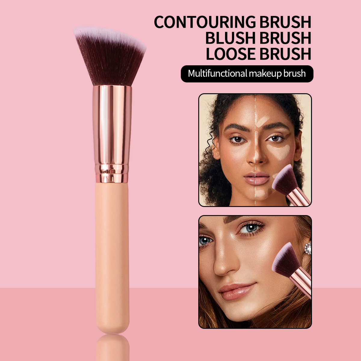 High-quality flat and slanted foundation brush, contouring brush, beginner makeup tool, facial contour brush, portable makeup brush full figure