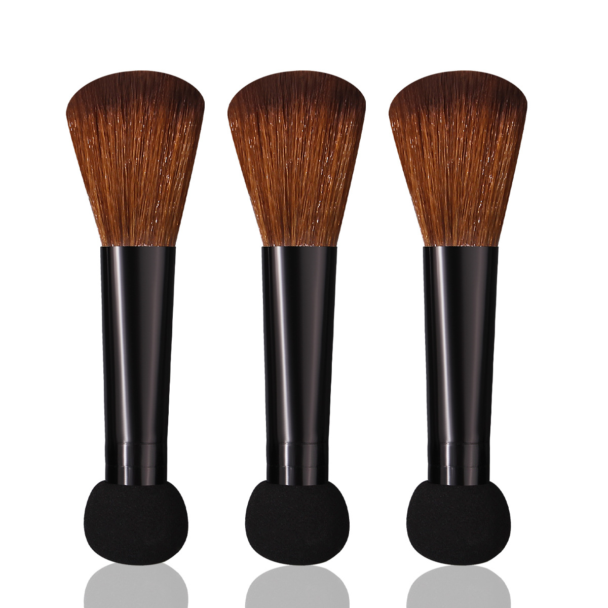 Mini double-headed makeup brush, soft bristle blush brush, beginner's high-gloss powder brush, sponge head concealer brush, portable version Item Picture