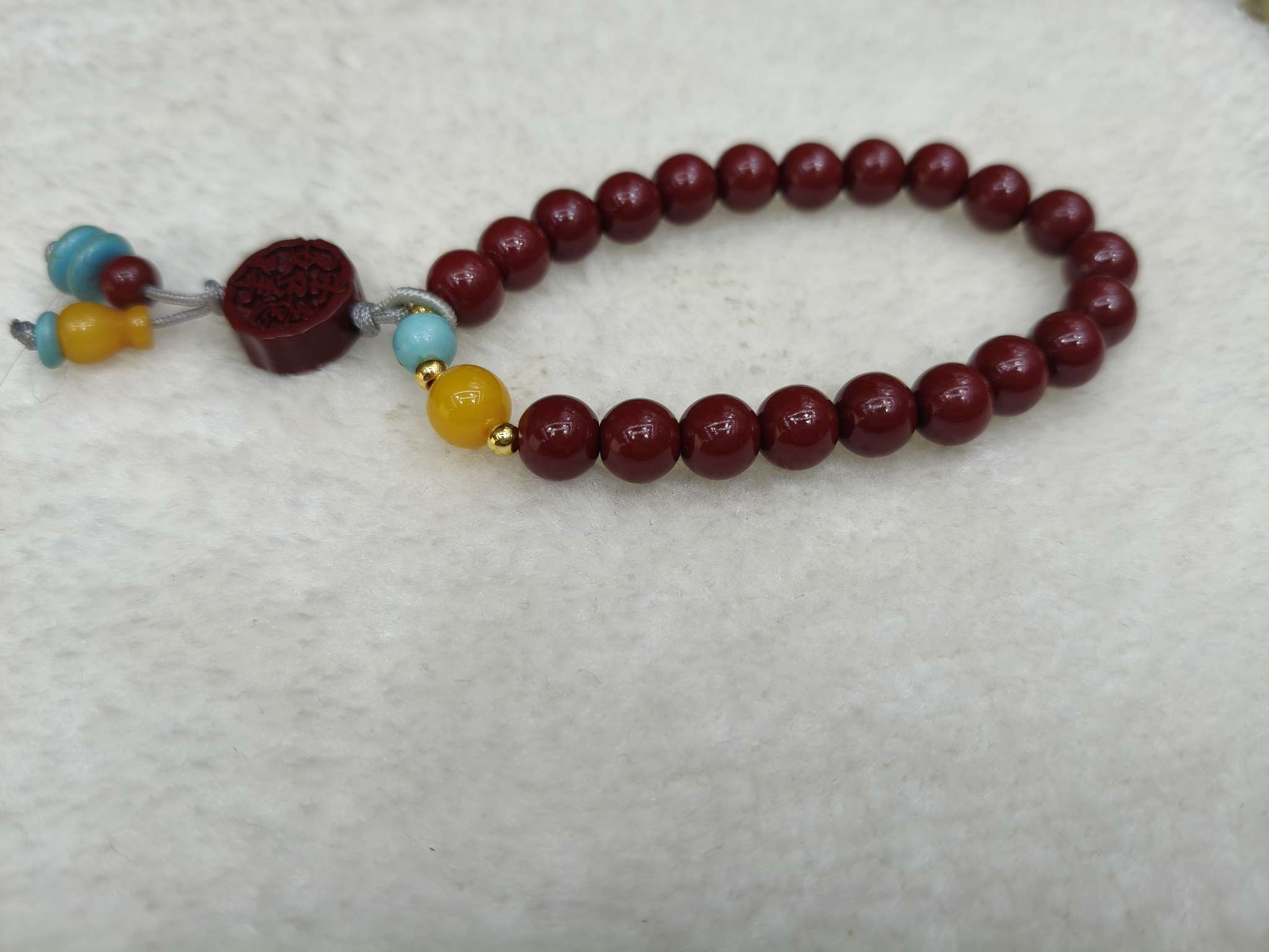 New Chinese-style cinnabar bracelet, round pendant, retro and simple, purple gold sand bracelet, niche accessory for women detail image 1