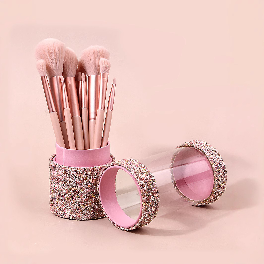 Transparent makeup brush bucket, sequined glitter, beauty tool box, multi-functional portable makeup brush cylinder Specification drawing