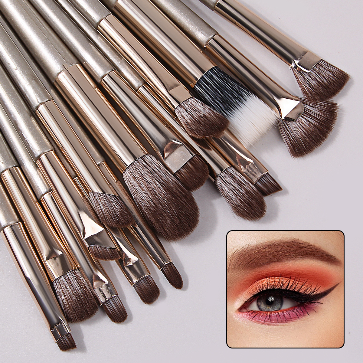 Beginner's Eye 15-piece makeup brush set: Eyeshadow brush, smuder brush, foundation, sponge egg, setting powder puff, makeup combination Specification drawing
