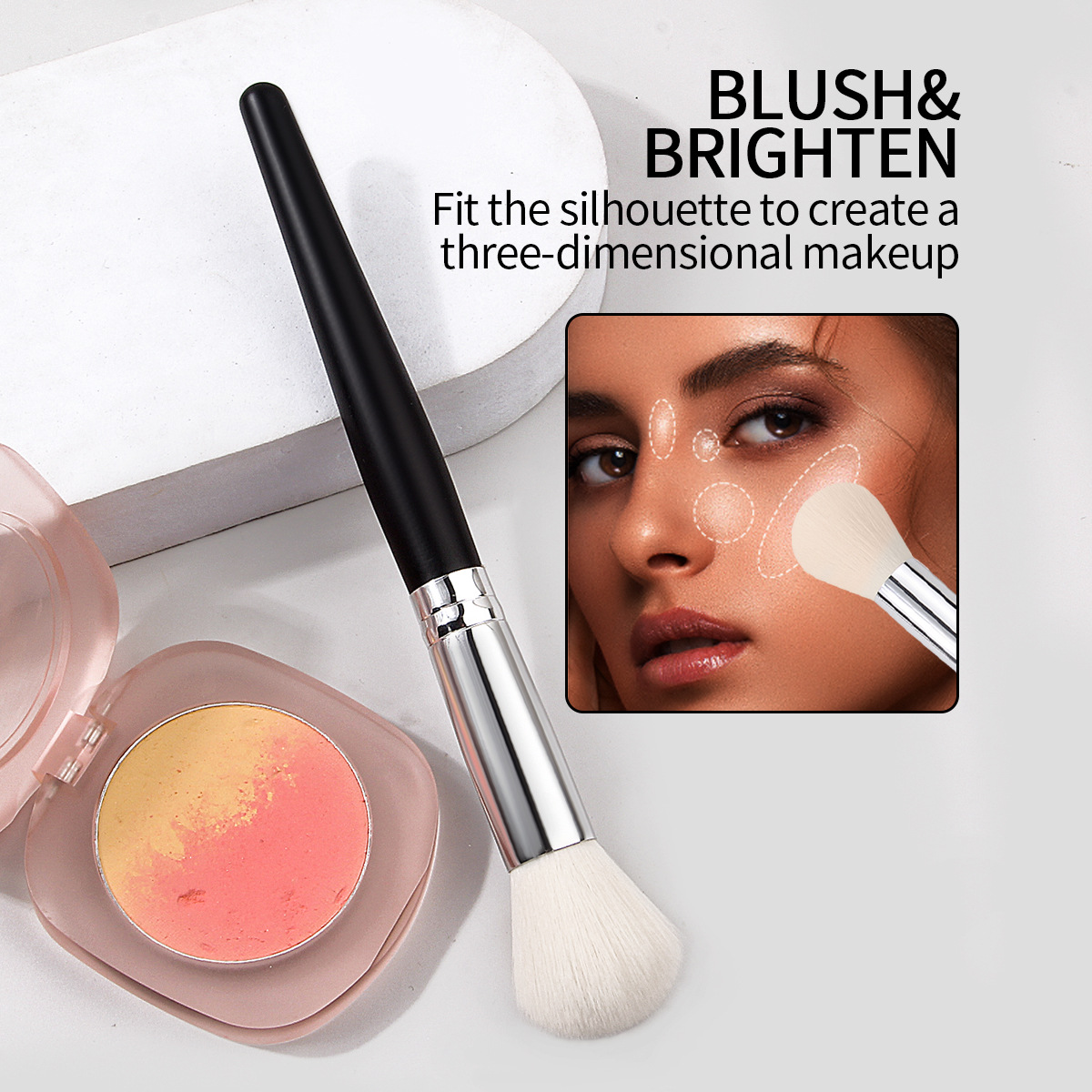 Single black smudging makeup brush, blush brush, face brightening and highlighting, hand refreshing, daily makeup tool details Picture