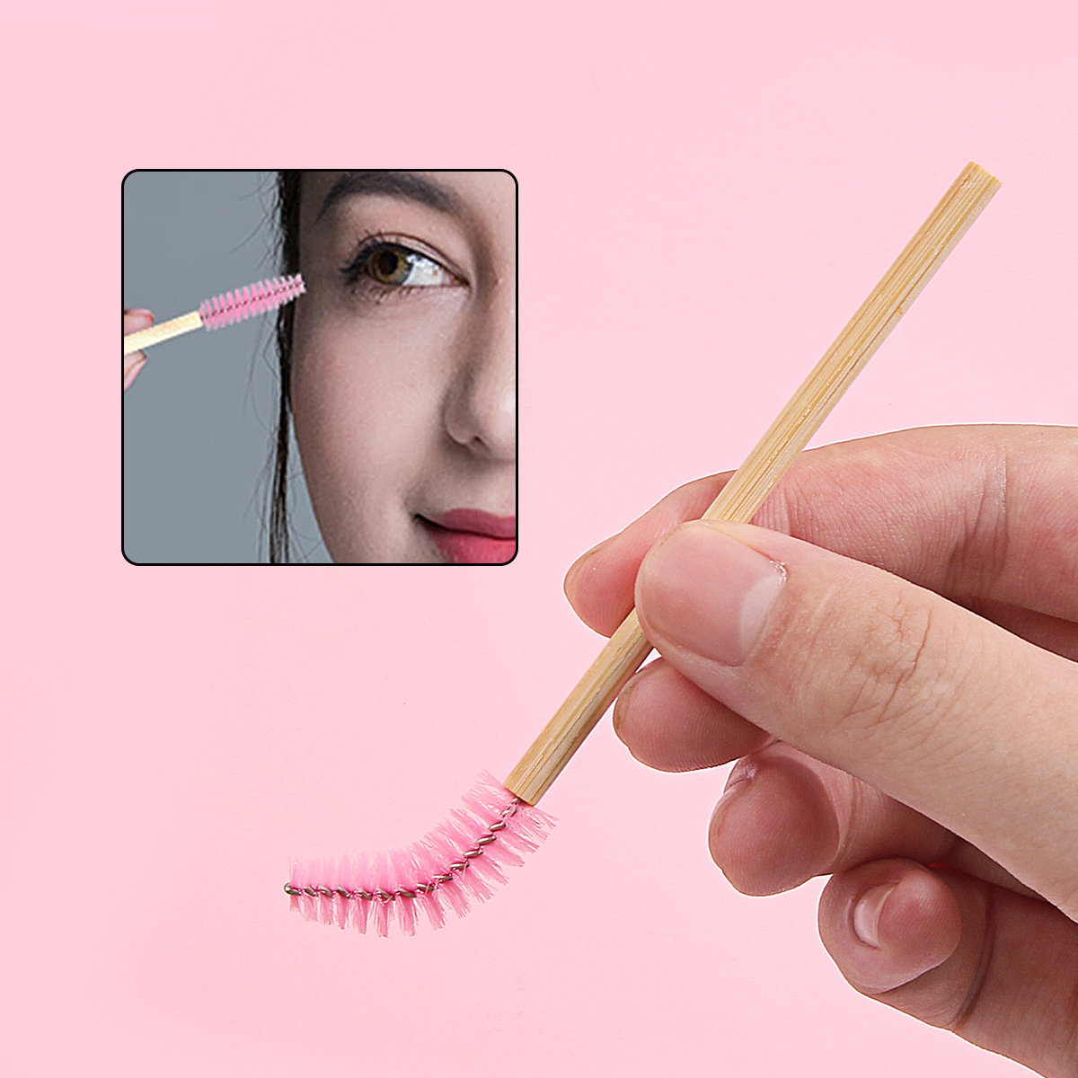 Wholesale 50 pieces of extended false mascara brushes, spiral bamboo handles, eyelash curls, eye brushes, eyebrow comb brushes, portable mini makeup brushes Specification drawing