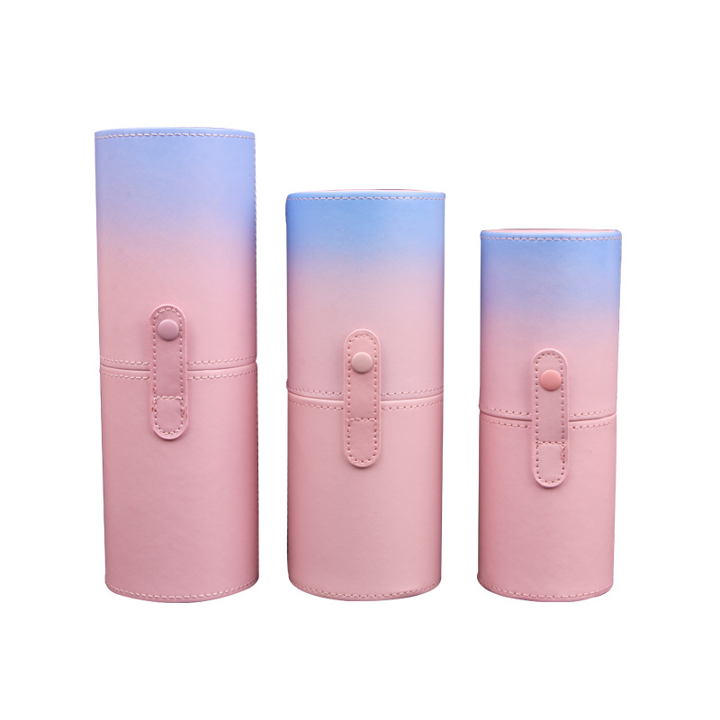 PU makeup brush bucket, portable snap makeup brush bag, gradient makeup brush storage cylinder, wholesale of makeup and beauty tools Item Picture