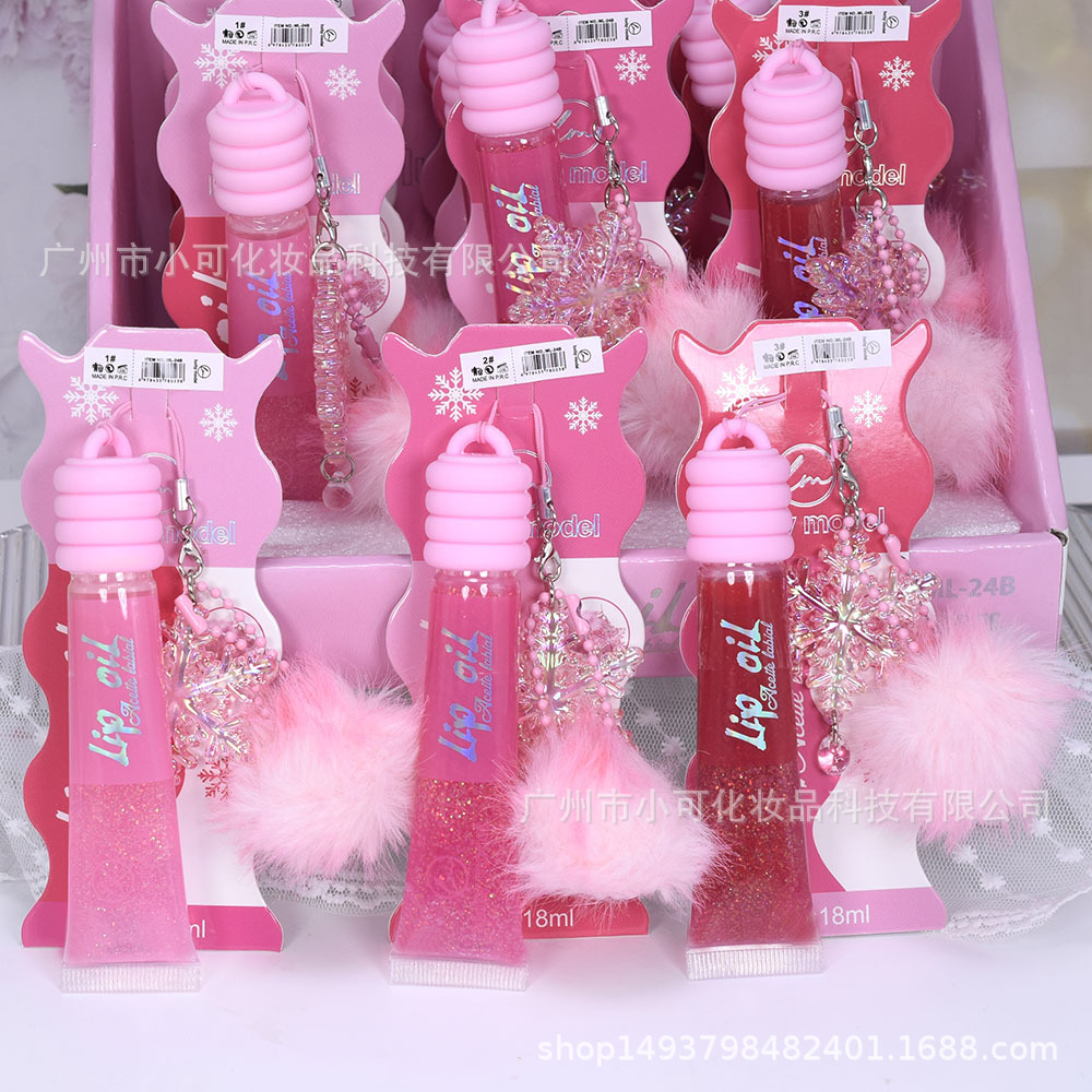 ML-24B Snowflake Pom-ball Pendant Sequin Lip Gloss Lip Oil LUCKY MODEL Tube SHINY LIPOIL Specification drawing