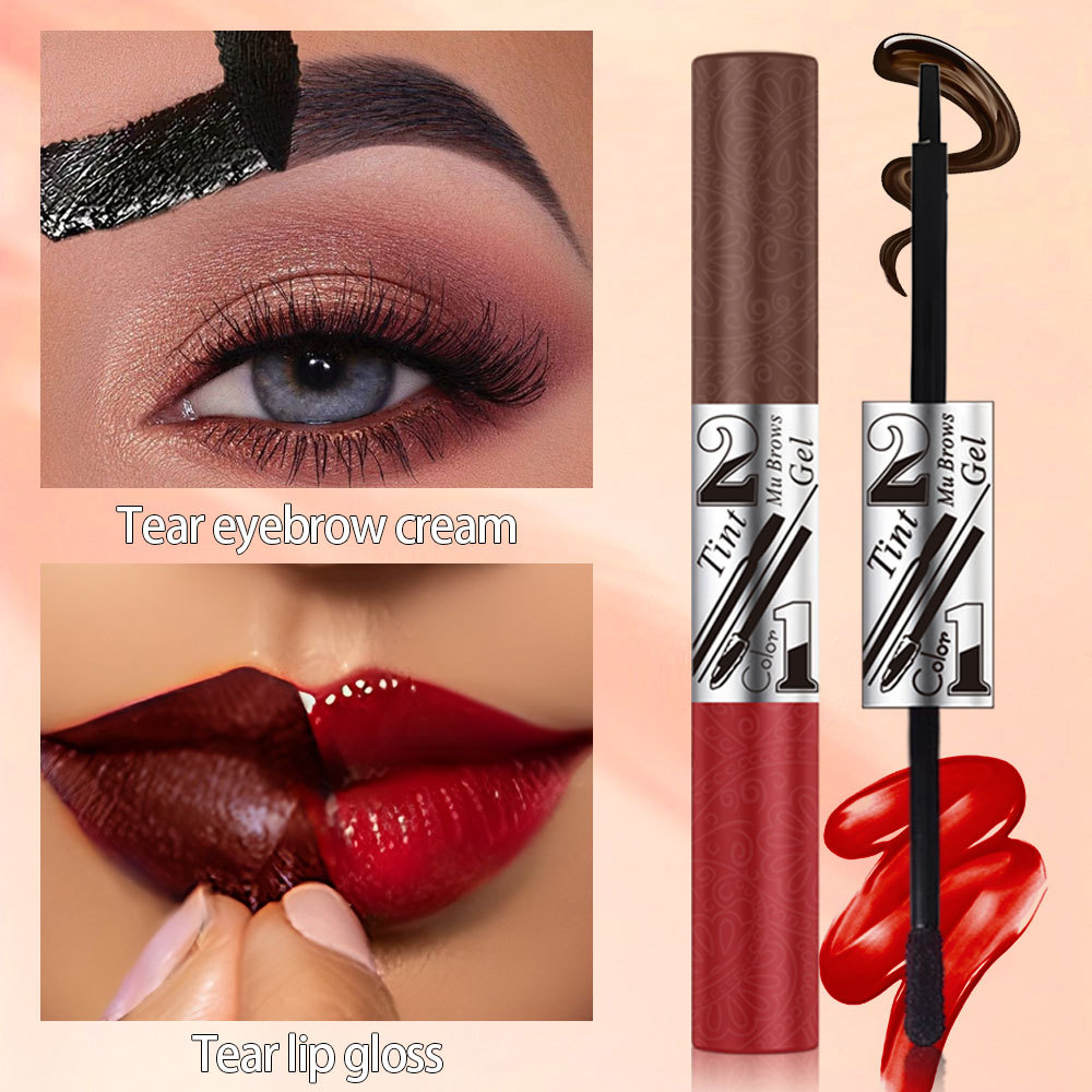 Cross-border exclusive QICIY+ Double-head peel-off eyebrow cream + peel-off lip gloss, long-lasting waterproof, no color fading, natural and three-dimensional details Picture