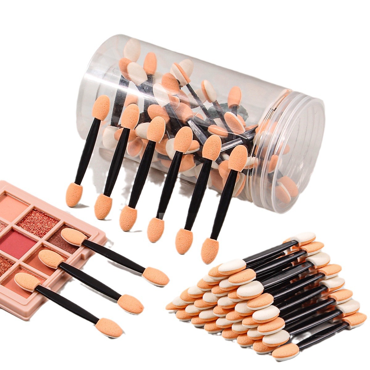 Multi-color double-headed sponge eyeshadow brush, nail smuder brush, eye makeup tools, travel portable 50-piece box set Item Picture