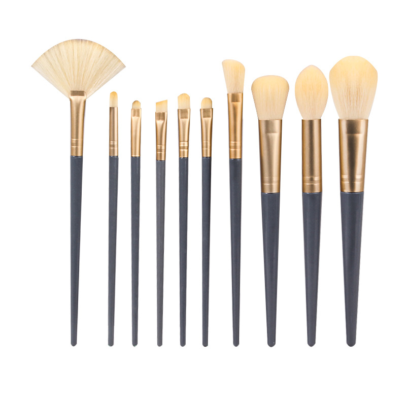 10-piece makeup brush set, Blue Bridge fan-shaped highlight brush, complete eyeshadow brush, portable Flame brush, wholesale beauty tools Item Picture