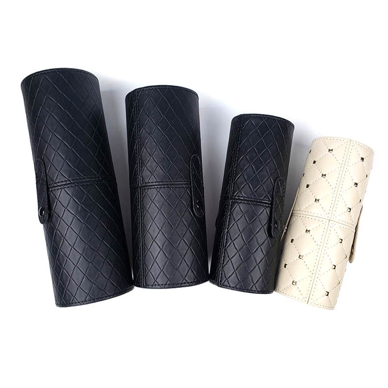 Black diamond-patterned makeup brush holder, large-capacity complete set of makeup brush storage holder, riveted, simple beauty tools wholesale full figure