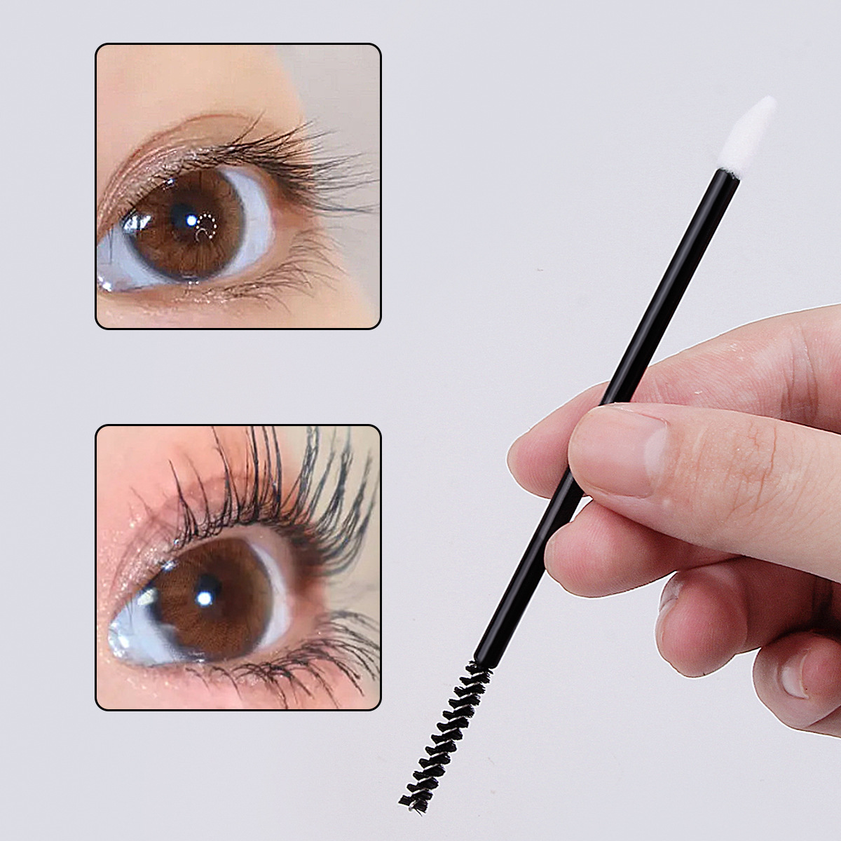 20 disposable new multi-purpose black double-head mascara brushes + lip brushes, mascara sticks, lip brush sticks details Picture
