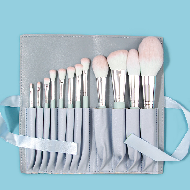 12-piece makeup brush PU packaging set, InS-style light blue eyeshadow brush, lip brush and blush brush, factory direct sales details Picture