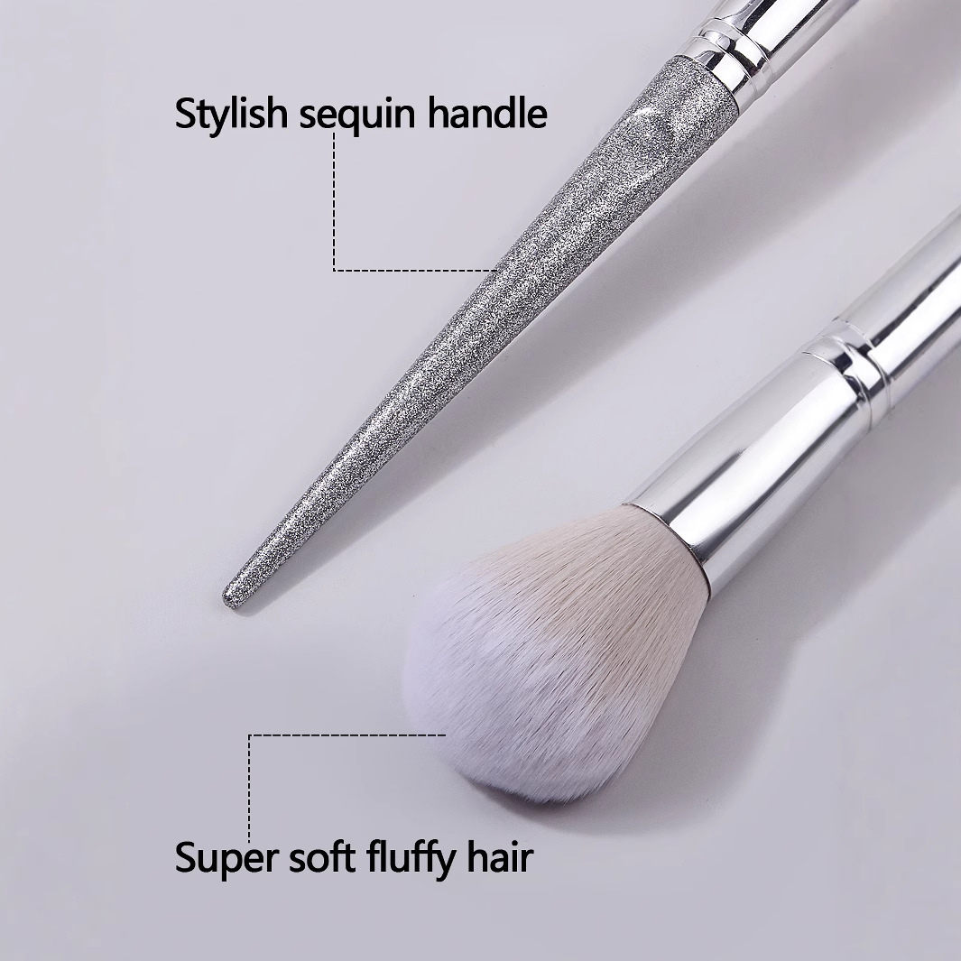 Wholesale of single flash handle makeup brush, loose brush, blush refresh soft bristle portable makeup setting brush in stock Specification drawing