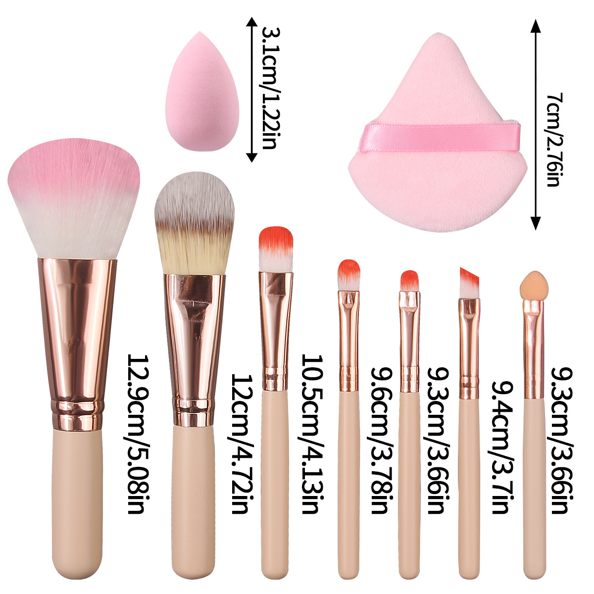 Portable mini 7-tube makeup brush set, foundation and blush makeup set, dry and wet dual-purpose sponge powder puff, beauty egg Item Picture