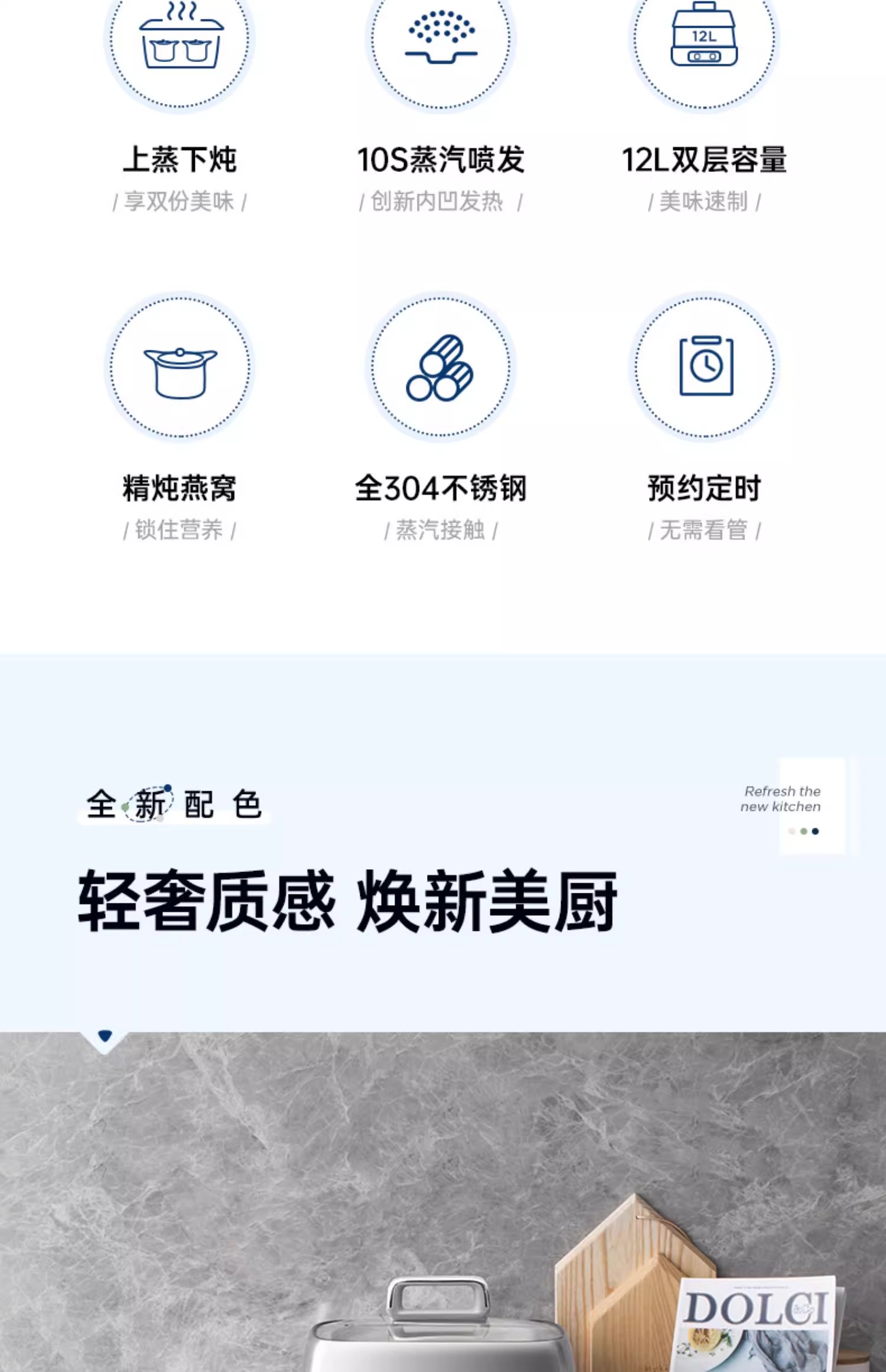 摩飞极速电蒸锅蒸汽锅多功能家用小型隔水蒸炖锅预约定时蒸烤箱轻奢蓝详情2