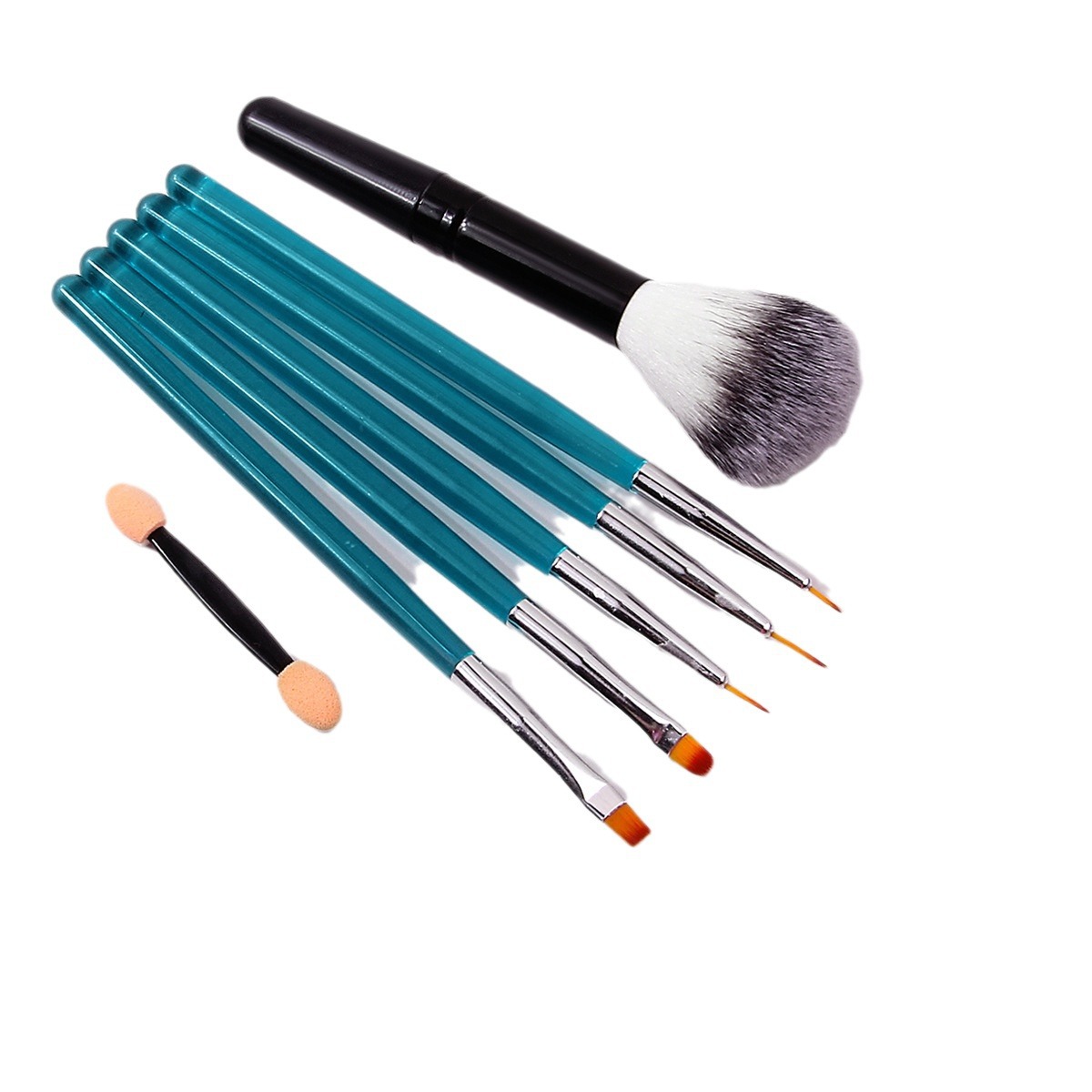Nail art set combination: Double-headed sponge stick, single dust brush, 5 nail art brushes, French painting line drawing pen Item Picture