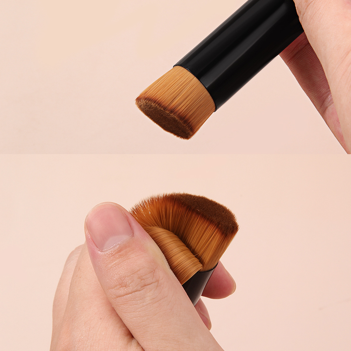 Two short-handled round-headed concealer brushes with angled corners, no marks, no makeup, compact and portable professional makeup brushes, bestsellers Specification drawing