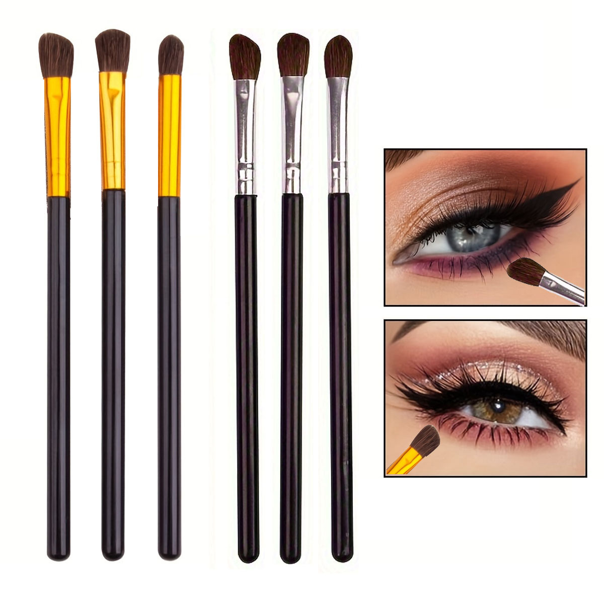 3 sets of horsehair eyeshadow brushes, makeup brush, eye smudging brush, brush head storage full figure