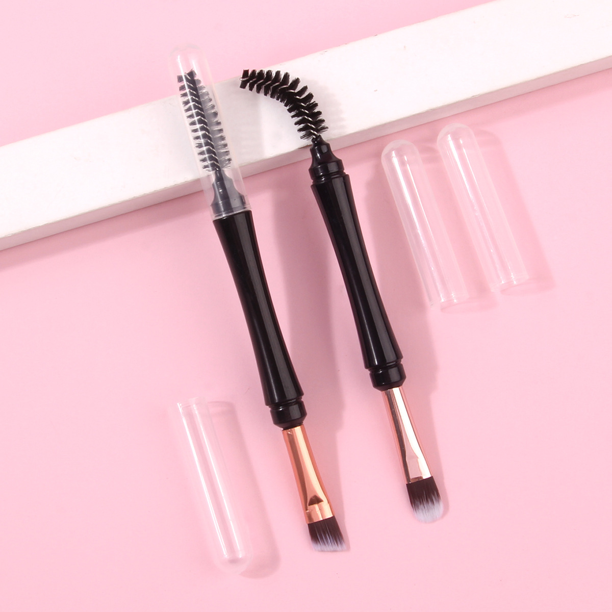 Single slanted eyebrow brush, double-headed spiral eyebrow brush, multi-functional makeup brush, beginner's beauty tools wholesale full figure